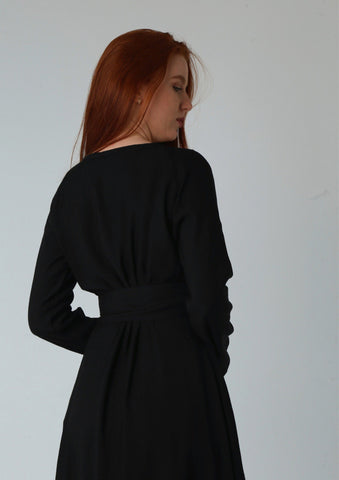 Wrap-Top Linen Maxi Dress with Double Flared Skirt & Wide Belt – 7 Elegant Colors