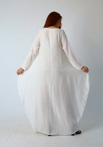 Linen Maxi Butterfly Dress with Pockets – White, Black, Burgundy & Mustard
