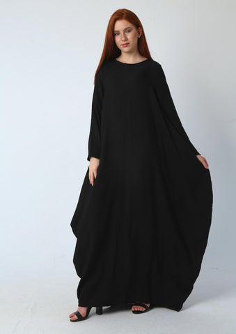 Linen Maxi Butterfly Dress with Pockets – White, Black, Burgundy & Mustard