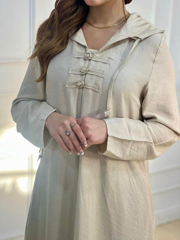 Handmade Buttoned Linen Kaftan with Side Pockets – Purple, Beige & Black | All Sizes