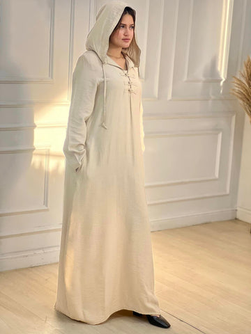 Handmade Buttoned Linen Kaftan with Side Pockets – Purple, Beige & Black | All Sizes