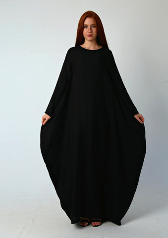 Linen Maxi Butterfly Dress with Pockets – White, Black, Burgundy & Mustard